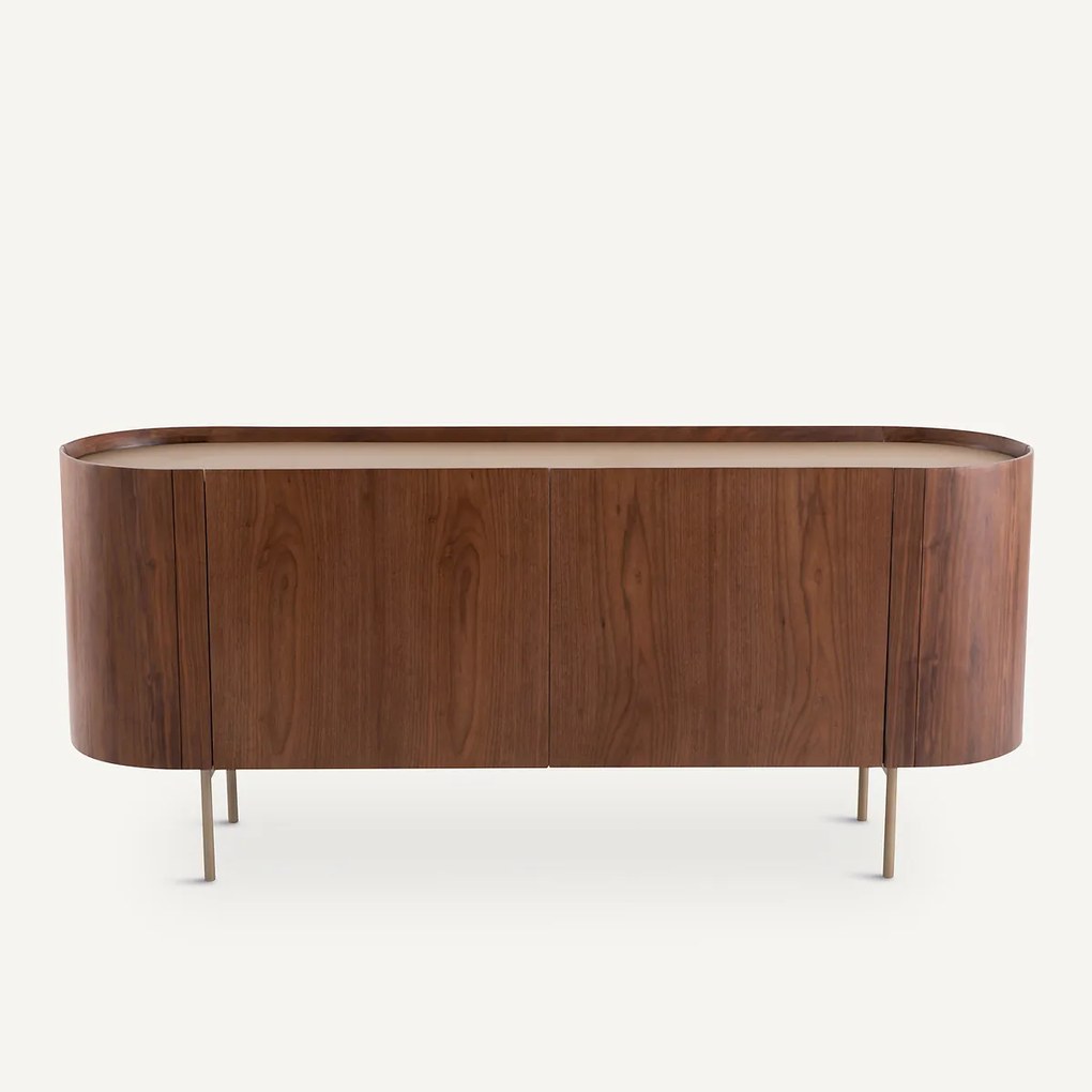 Walnoot, fineer en leren dressoir Aslen