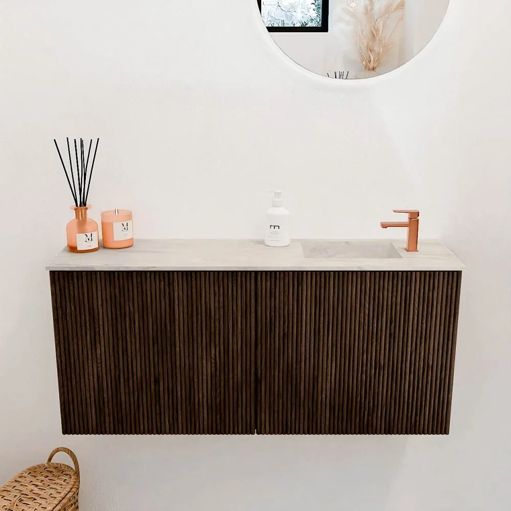 Mondiaz Joya DLux 90cm toiletmeubel walnut met wastafel faye rechts 1 kraangat ostra