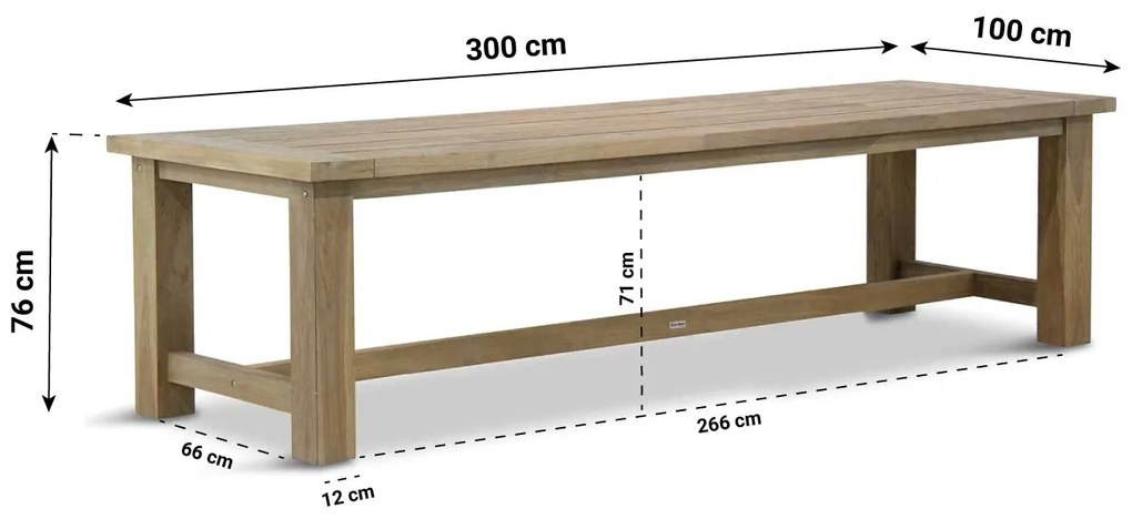 Dining Tuintafel rechthoekig 300 x 100 cm Teak Old teak greywash Fourmile