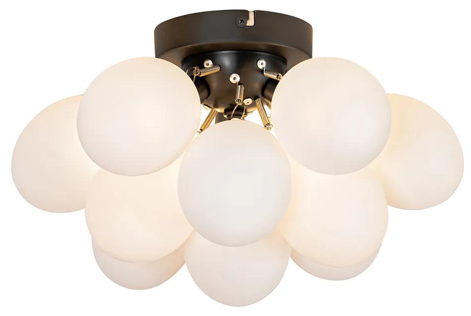 Art Deco plafondlamp zwart met opaal glas 3-lichts - Uvas Design, Art Deco G9 bol / globe / rond Binnenverlichting Lamp