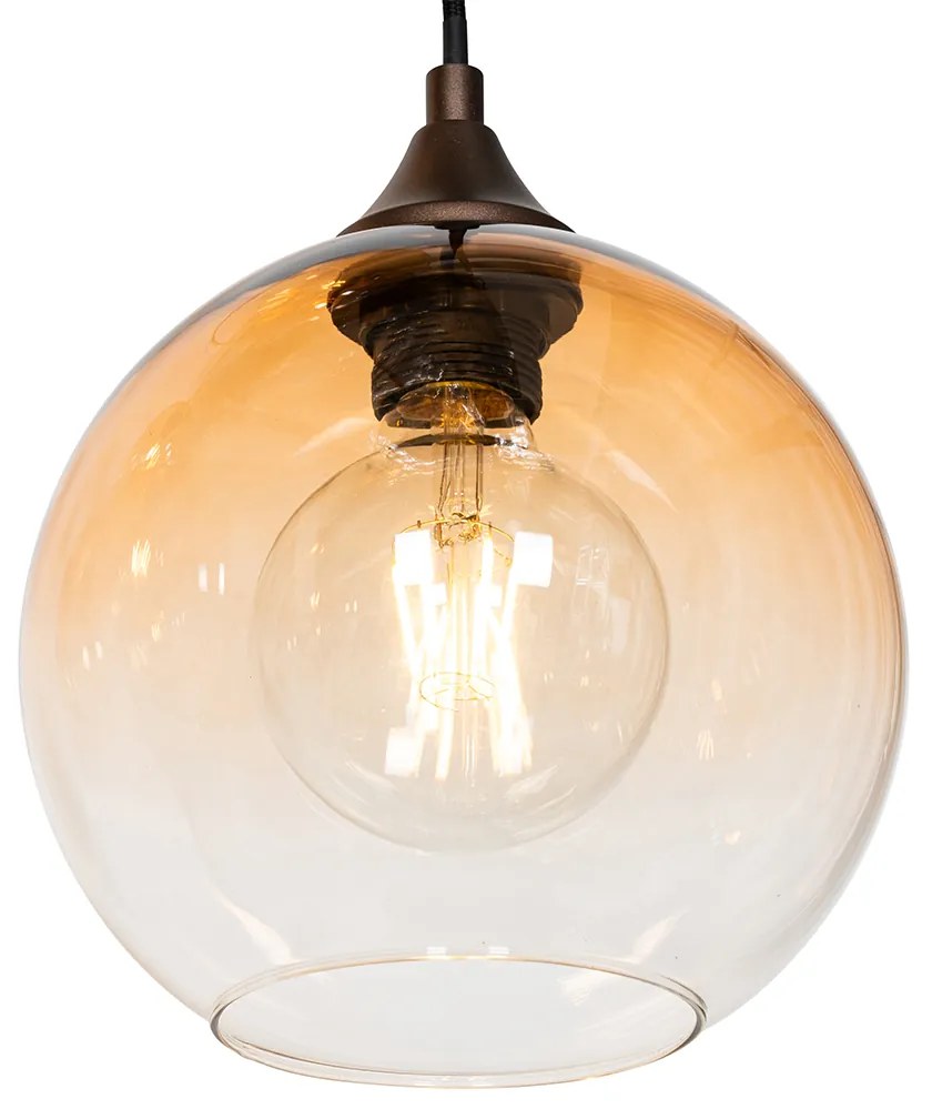 Eettafel / Eetkamer Smart hanglamp donkerbrons met amber glas 8-lichts incl. 8 Wifi G95 - Sandra E27 bol / globe / rond Binnenverlichting Lamp