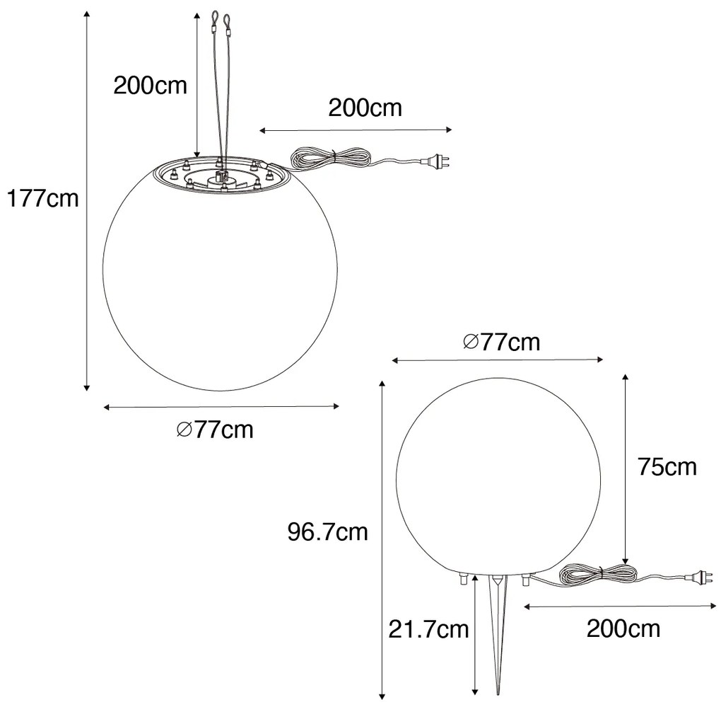 Smart buitenlamp met dimmer wit 77 cm IP65 incl LED - Nura Modern E27 IP65 Buitenverlichting bol / globe / rond