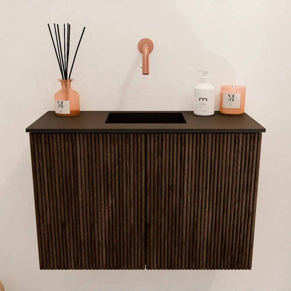 Mondiaz Joya 60cm toiletmeubel walnut met wastafel faye midden zonder kraangat urban