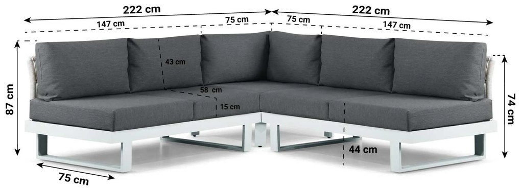 Hoek loungeset 5 personen Aluminium Wit  Lifestyle Garden Furniture Lorenzo