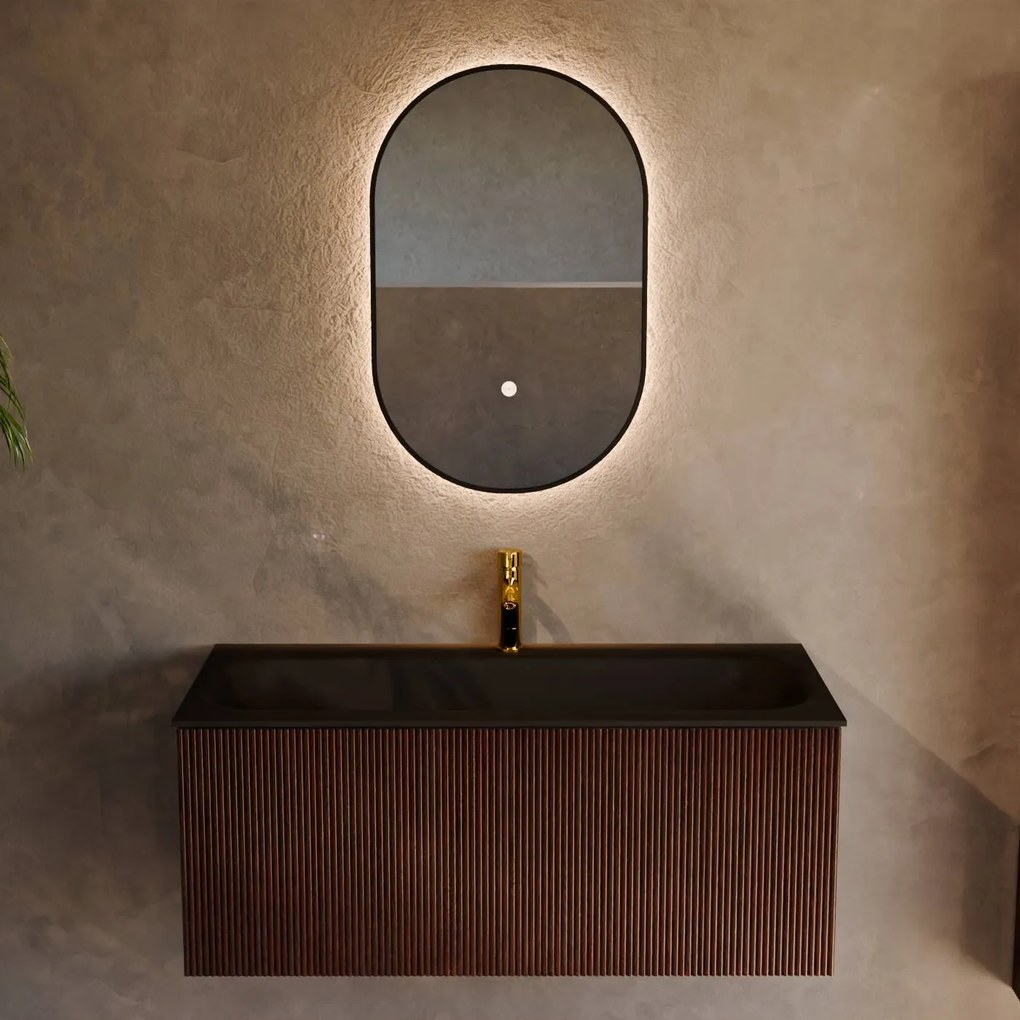 Mondiaz Kurve 100cm badmeubel ruby met 1 lade en wastafel big medium midden 1 kraangat urban