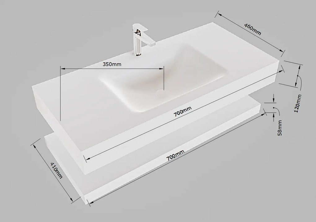 Mondiaz Alan DLux planchet 70cm met wastafel midden zonder kraangat opalo