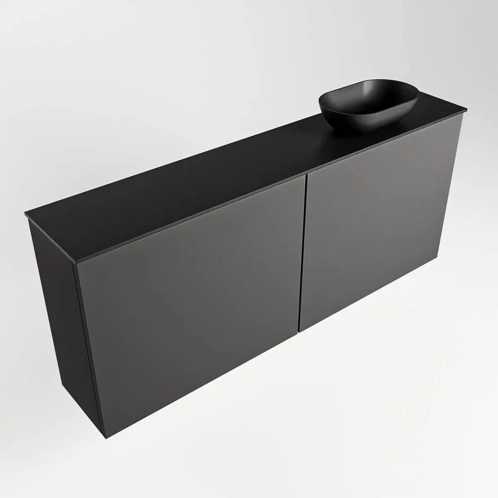 Mondiaz Fowy toiletmeubel 120cm dark grey met zwarte waskom rechts en kraangat