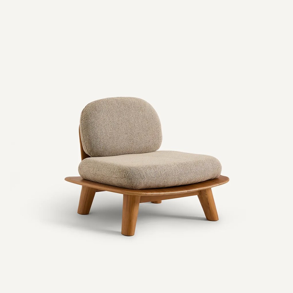 Fauteuil van massief teakhout met kussens van gemêleerde stof, Mazai