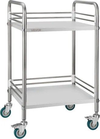 VEVOR roestvrijstalen trolley, 2-laags rolwagen voor laboratorium en keuken met vergrendelbare wielen, serveerwagen voor medische faciliteiten, mobiel serveerblad voor ziekenhuizen, restaurants en keukens.