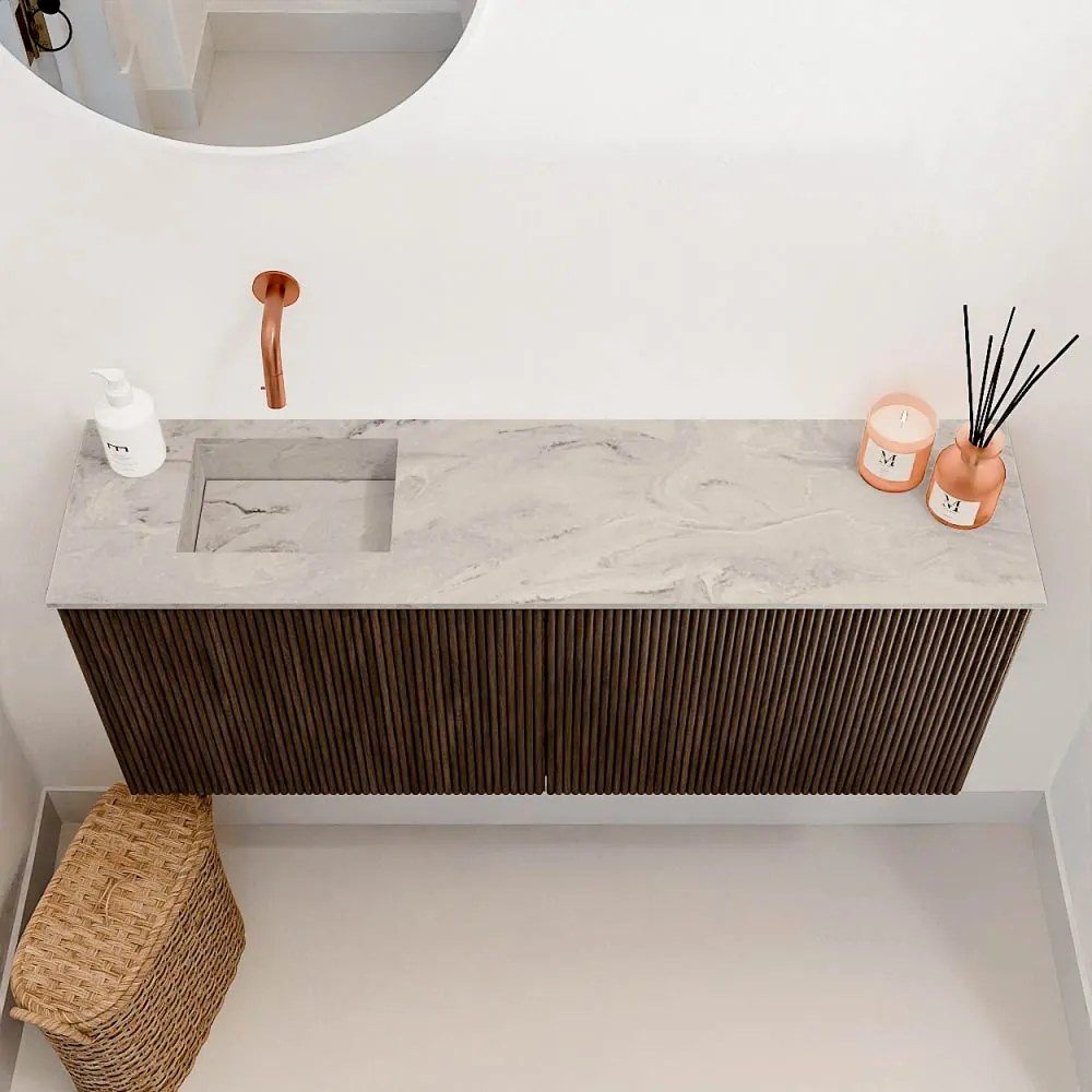 Mondiaz Joya DLux 100cm toiletmeubel walnut met wastafel faye links zonder kraangat glace