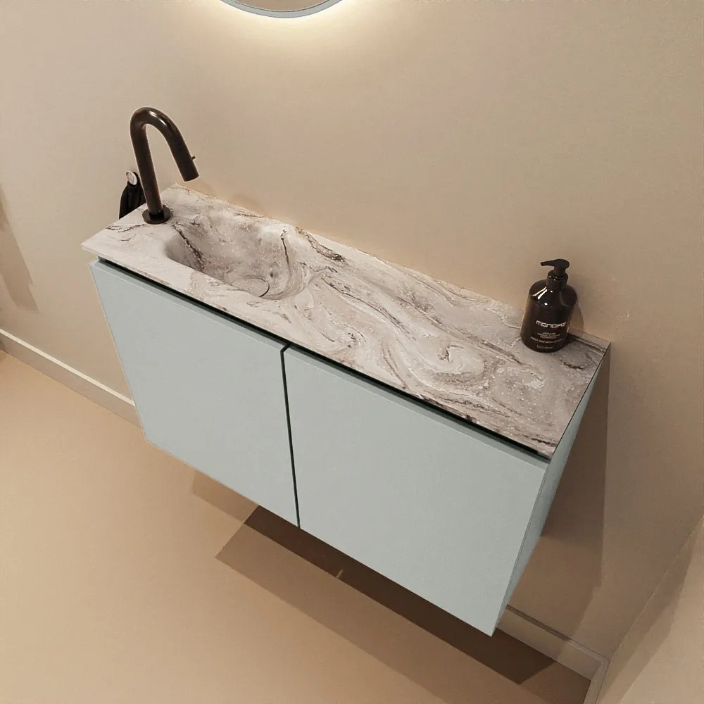 Mondiaz Ture DLux toiletmeubel 80cm greey met wastafel glace links met kraangat