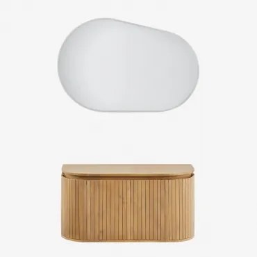 Badkamermeubelset Van Mangohout Analis Natuurlijk Hout & Without Sink & Ovaal Led En Anticondens 100x80 Cm Meunier & Zonder Kraan - Sklum