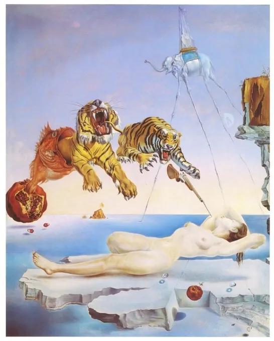 Dream Caused by the Flight of a Bee Around a Pomegranate a Second Before Awakening, 1944 Kunstdruk, Salvador Dalí, (24 x 30 cm)