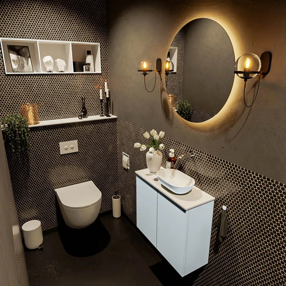 Mondiaz Fowy toiletmeubel 60cm clay met lichtgrijze waskom rechts zonder kraangat