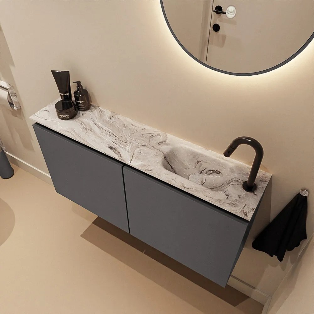 Mondiaz Ture DLux toiletmeubel 100cm dark grey met wastafel glace rechts met kraangat