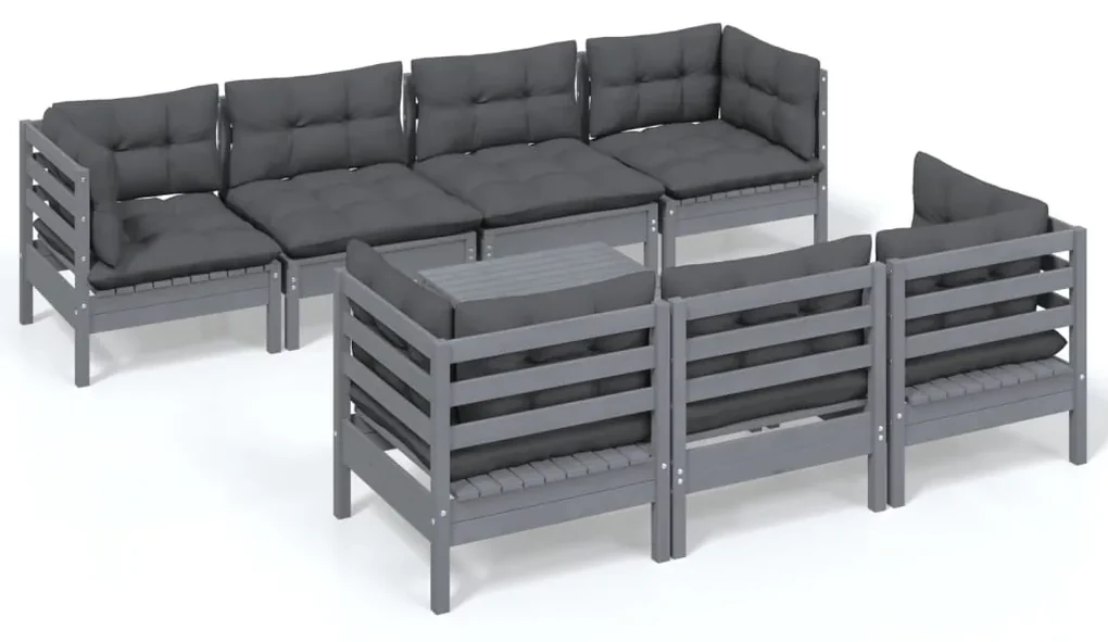 vidaXL 8-delige Loungeset met kussens massief grenenhout