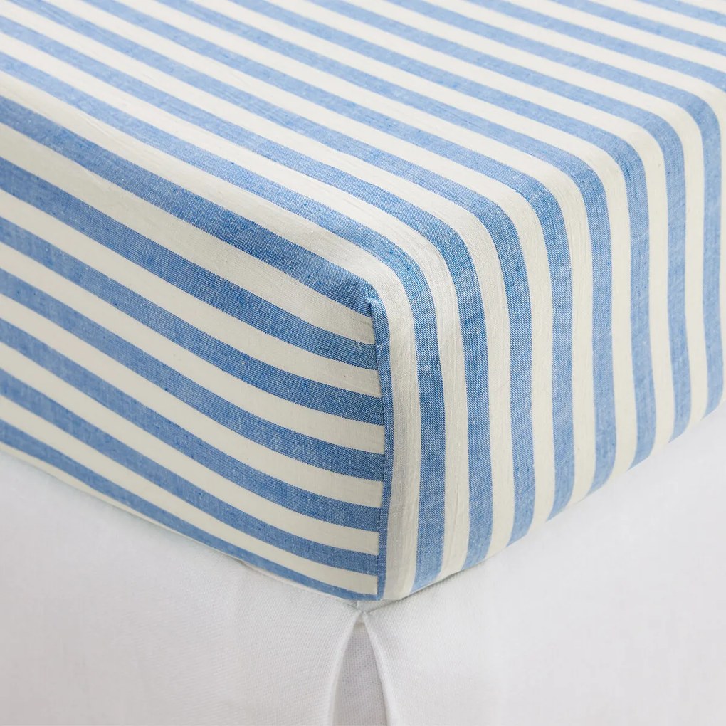 Hoeslaken katoen rand 30 cm, Soizic blauw