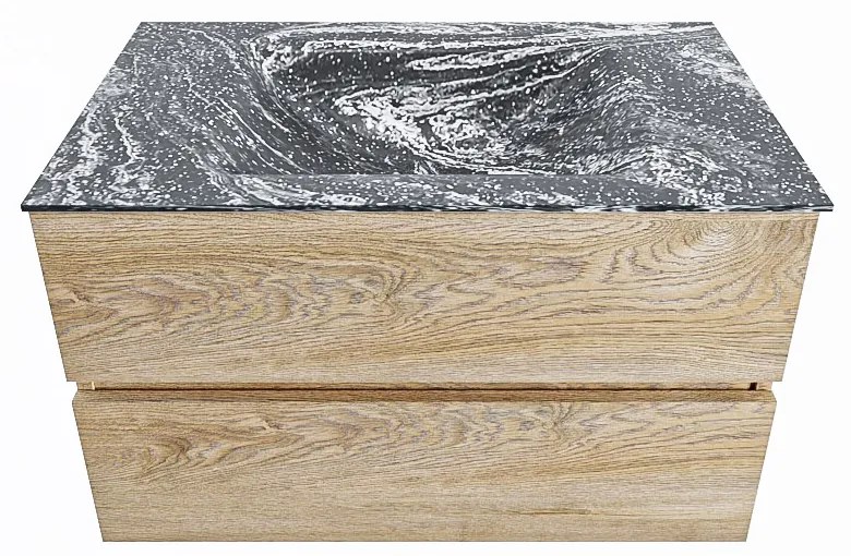 Mondiaz Vica DLux badmeubel 80cm washed oak 2 lades met wastafel lava midden 1 kraangat