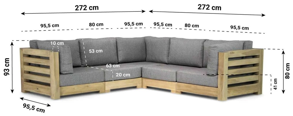 Hoek loungeset 4 personen Teak Old teak greywash Santika Furniture Santika