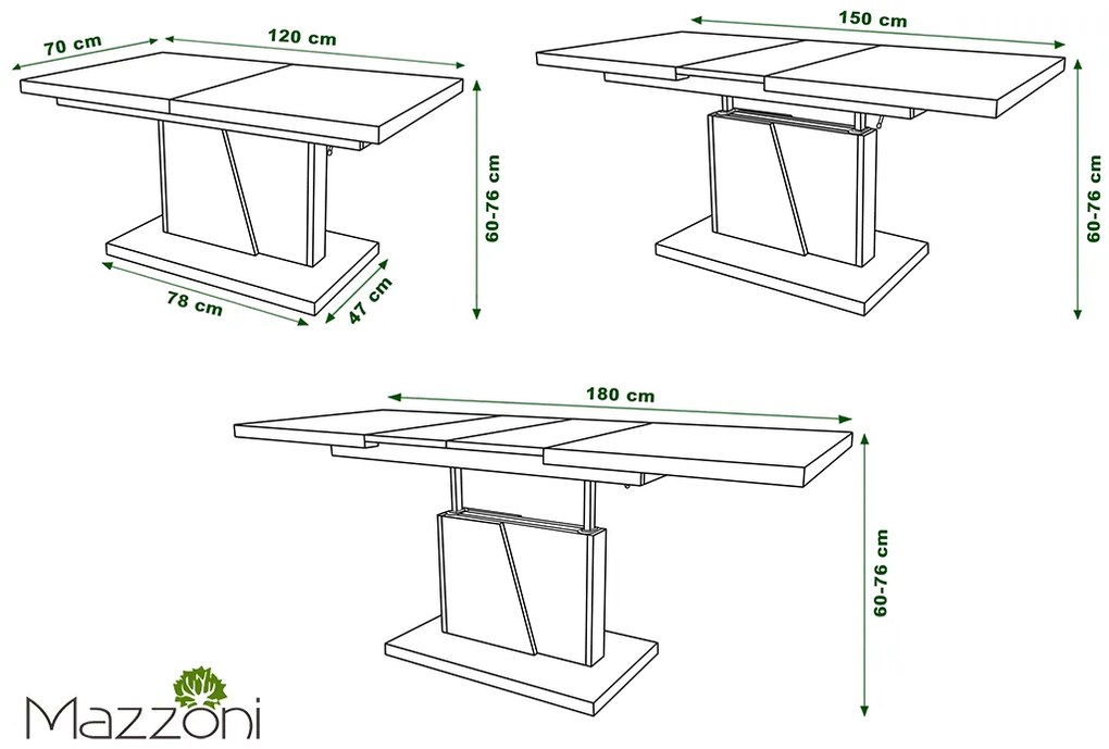 Mazzoni GRAND NOIR beton / wit, uitschuifbare tafel