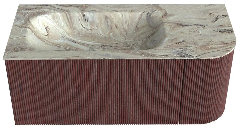 Mondiaz Kurve-dlux 105cm badmeubel ronding rechts ruby met 1 lade en deur en wastafel big small links zonder kraangat glace