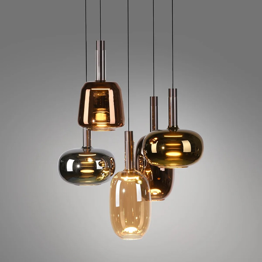 Hanglamp met dimmer zwart met multicolor glas rond incl. LED 5-lichts easylift - Irides Modern Binnenverlichting Lamp