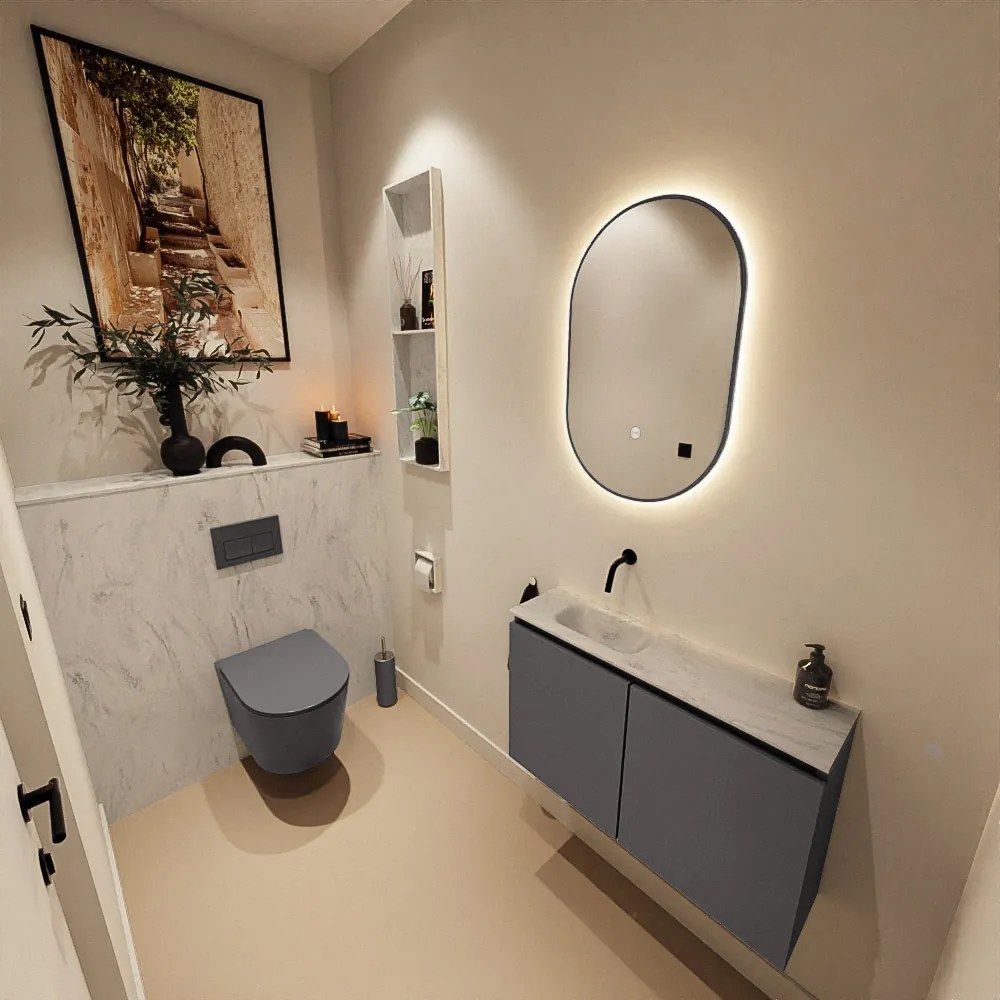 Mondiaz Ture DLux toiletmeubel 80cm dark grey met wastafel opalo links zonder kraangat