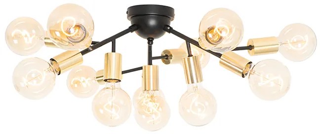 Design plafondlamp zwart met goud 12-lichts - Juul