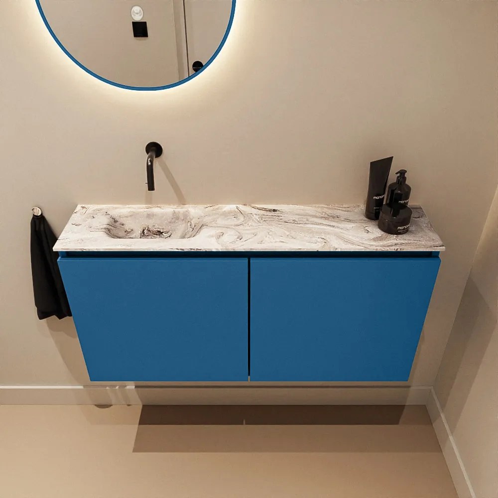 Mondiaz Ture DLux toiletmeubel 100cm jeans met wastafel glace links zonder kraangat