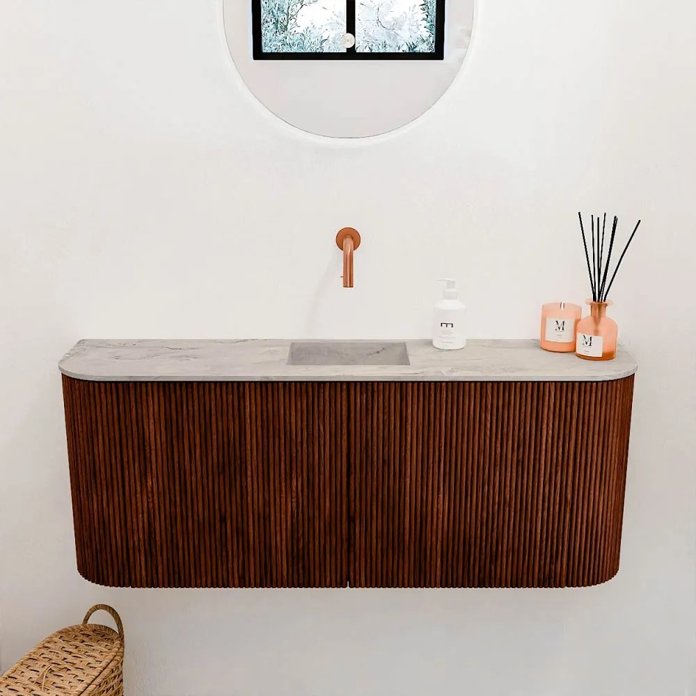 Mondiaz Joya DLux 105cm toiletmeubel ronding links/rechts ruby met wastafel faye midden zonder kraangat glace