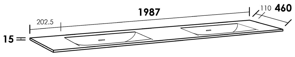 Sanituba Furiosa Glanzend wastafel fine stone zonder kraangaten 200cm