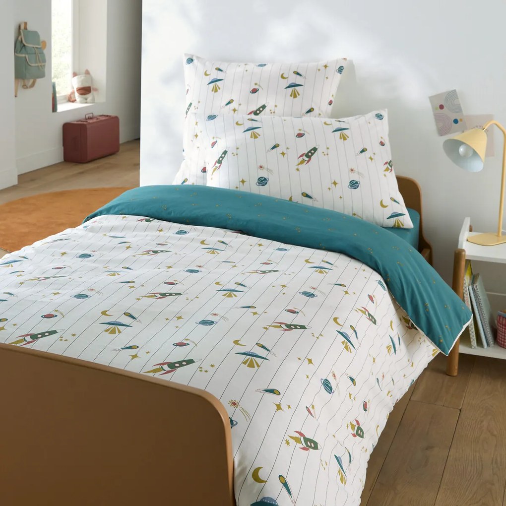 Kussensloop voor kinderen, 30% gerecycled gewassen katoen, raketprint, EGOR