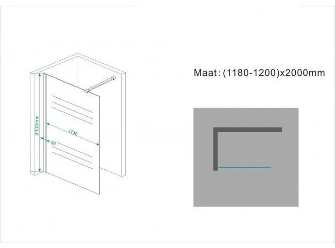 Mueller Private douchewand melkglas 120x200cm 10mm Anti-kalk