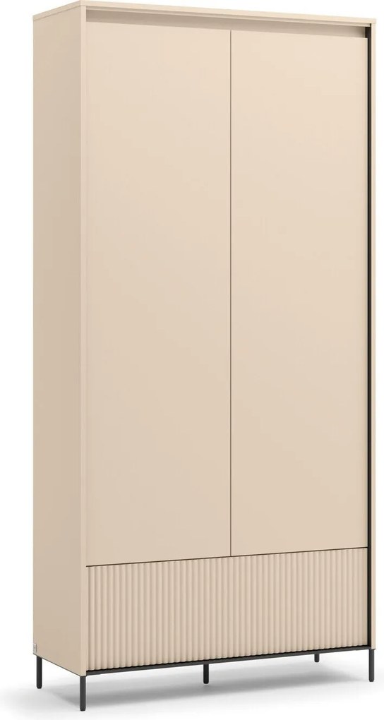 Kledingkast Lorfera 112, Beige, Zwart, 210x101x40cm, 75 kg, Kledingkast deuren: Met scharnieren