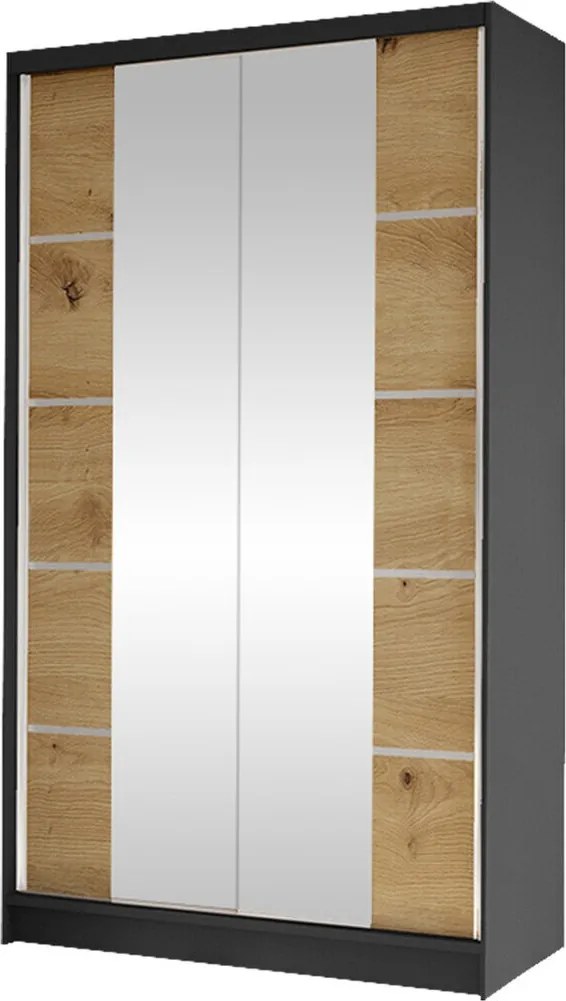 Kledingkast Closico Fractor V, Zwart, Artisan eiken, 200x100x58cm, 89 kg, Kledingkast deuren: Schuivend, Aantal planken: 4, Aantal planken: 4