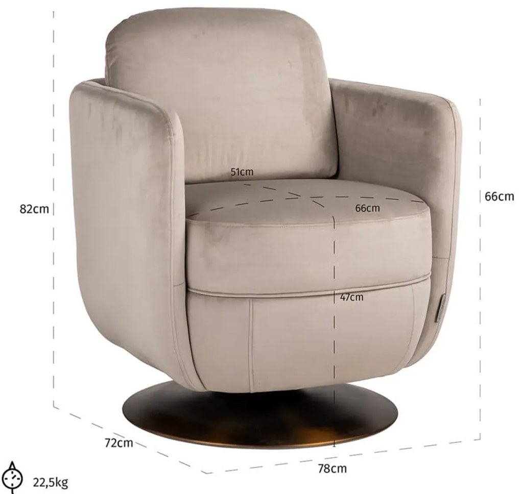 Velvet Draaifauteuil Khaki