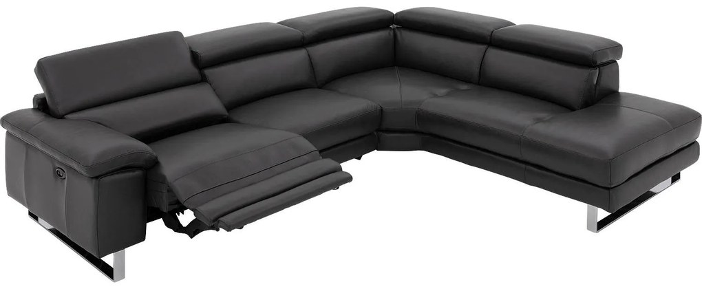 Goossens Excellent Bank Noud donkergrijs, leer, modern design met ligelement rechts