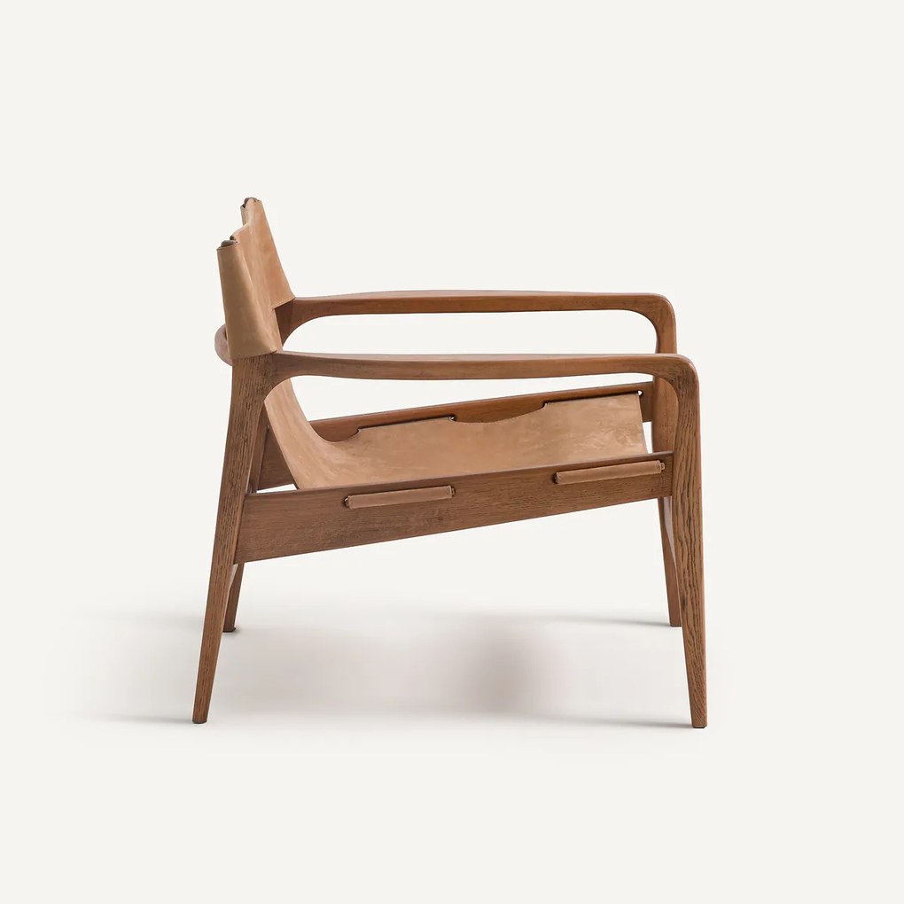 Fauteuil in massief eik en leer, Alberto