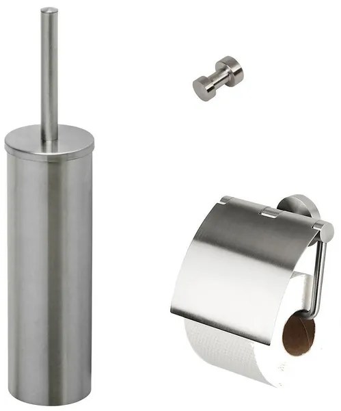 Geesa Nemox Toiletaccessoireset - Toiletborstel met houder - Toiletrolhouder met klep - Handdoekhaak - RVS geborsteld 91650005115