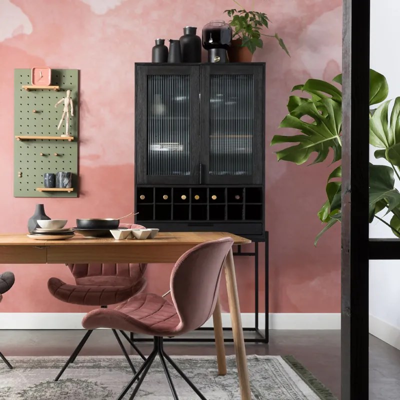 Zuiver Travis Wandkast Met Wijnrek Zwart - 88.5x46.5x180.5cm.