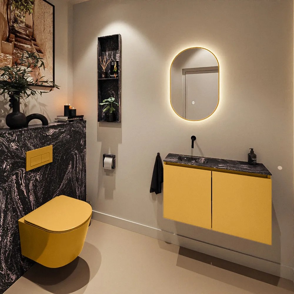 Mondiaz Ture DLux toiletmeubel 80cm ocher met wastafel lava links zonder kraangat