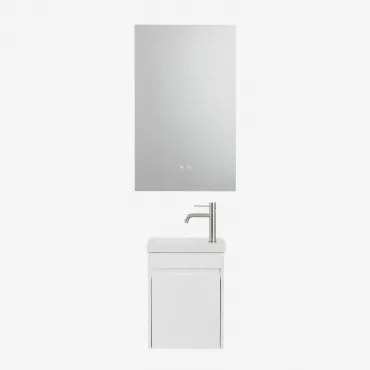Narek Zwevend Houten Badkamermeubelset Met Geïntegreerde Wastafel Wit & Geborsteld Grijs ↑20 Cm Met Aftapkraan Zonder Overloop Orveta & Rectangular Le