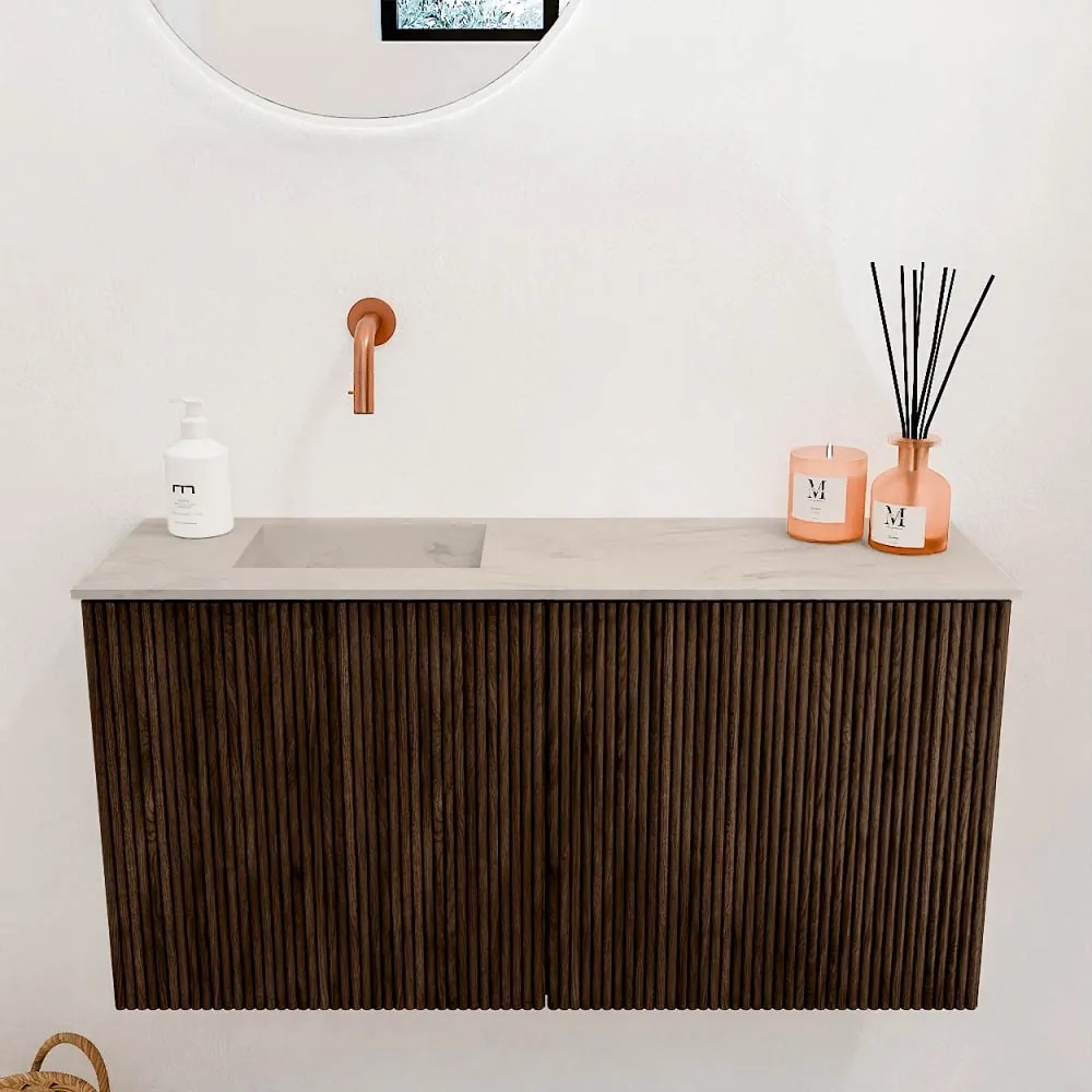 Mondiaz Joya DLux 80cm toiletmeubel walnut met wastafel faye links zonder kraangat opalo