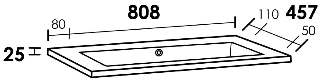 Sanituba Bologna wastafel mineraalmarmer zonder kraangaten 80cm