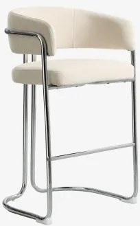 Zithoog Kruk Met Gestoffeerde Rugleuning En Ijzer Zantria ↑75 Cm & Chenille Crèmebeige - Sklum