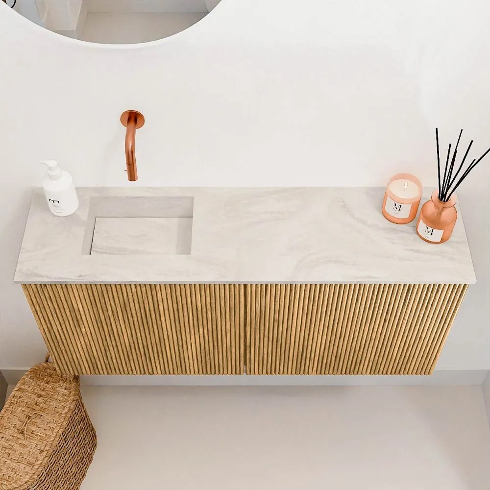 Mondiaz Joya DLux 90cm toiletmeubel oak met wastafel faye links zonder kraangat ostra