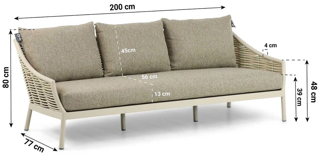Stoel en Bank Loungeset 5 personen Aluminium/Wicker Taupe Apple Bee Milou