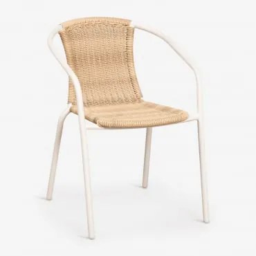 Set Van 4 Stapelbare Tuinstoelen Met Armleuningen Van Staal En Synthetisch Riet Kalymana Wit Gardenia - Natuurlijk - Sklum