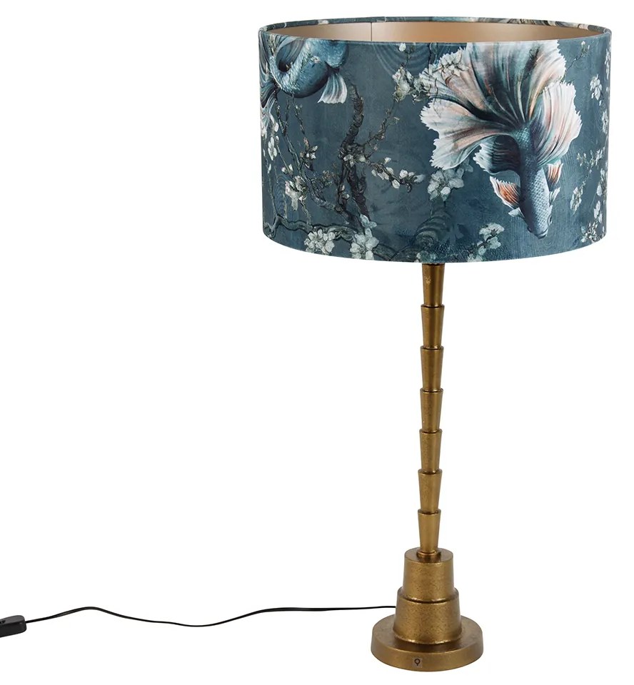 Tafellamp brons met velours kap vis 35cm - Pisos Klassiek / Antiek, Art Deco E27 rond Binnenverlichting Lamp