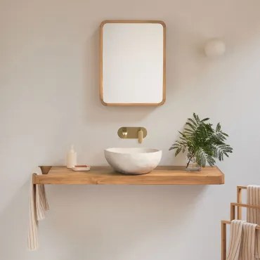 Conjunto Van Meubel 130x45 Cm Hangend In Teakhout Neill Teakhout & Onregelmatige In Wit Cement ↔︎40 Cm Fedro & Rechthoekig - Sklum